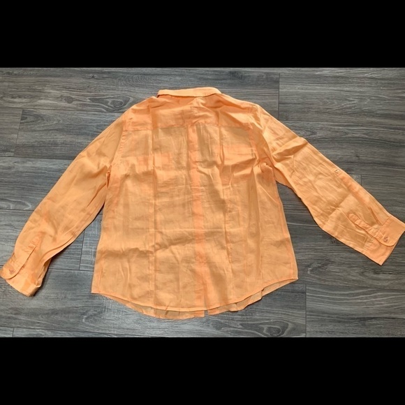 Chicos Ramie/cotton orange/peach boho coastal Lagen look button down shirt Large - Picture 12 of 14